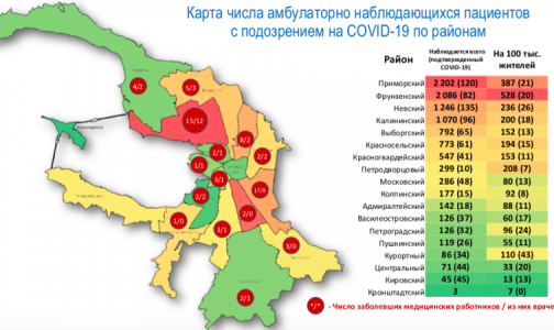 В Петербурге создали карту распространения коронавируса по районам