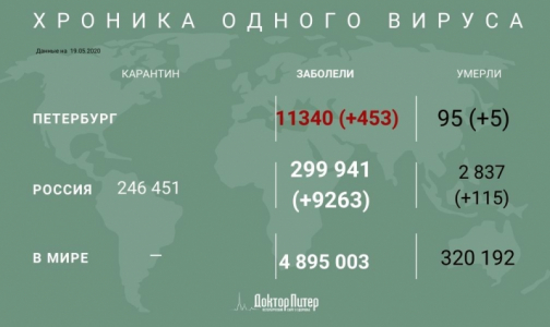 За сутки коронавирус выявили у 453 петербуржцев
