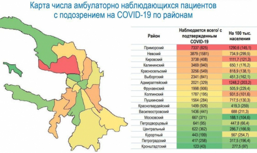 Эксперты составили карту районов Петербурга, где больше всего лечащихся от коронавируса дома